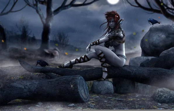 Look, girl, night, tape, stones, background, rain, tree