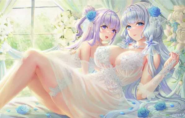 Flowers, girls, the game, anime, Unicorn, Azur Lane, Illustrious