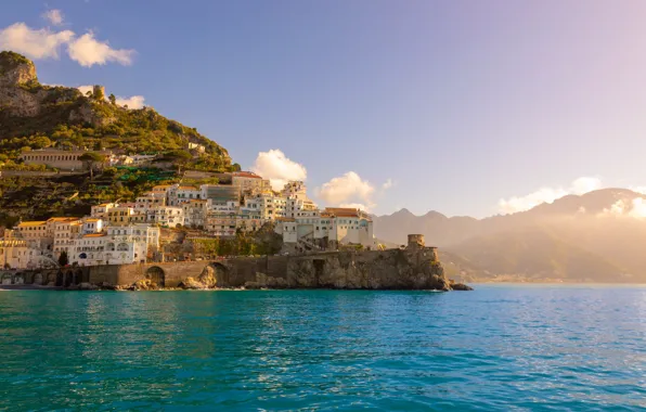Picture water, shore, building, Italy, Amalfi