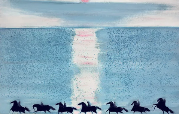 Landscape, horse, picture, Andre Brasilier, Riders on the Beach