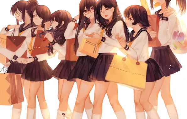 Picture girls, anime, art, glasses, form, Schoolgirls, packages, joseph lee
