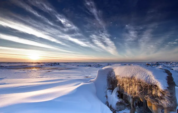 Picture winter, field, landscape, sunset
