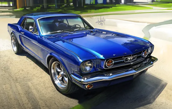 Machine, Ford Mustang, blue, drawn