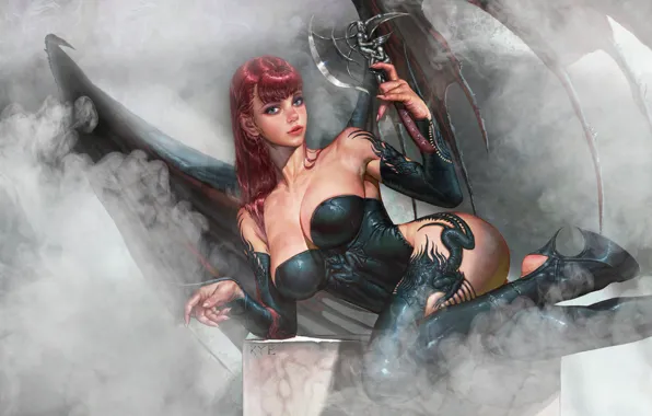 Girl, Smoke, Style, Girl, Wings, The demon, Succubus, Style