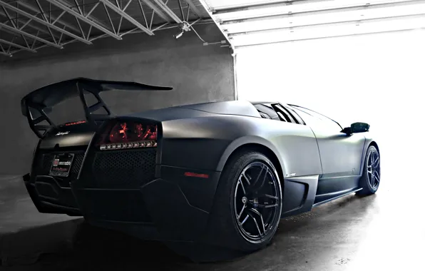 Picture black, Boxing, lamborghini, black, rear view, murcielago, Lamborghini, wing