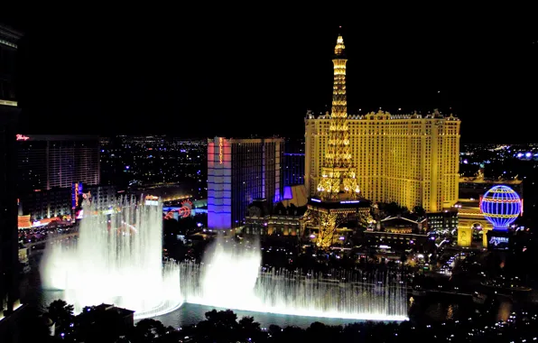 Picture light, night, lake, Las Vegas, USA, the hotel, casino, the Bellagio fountain