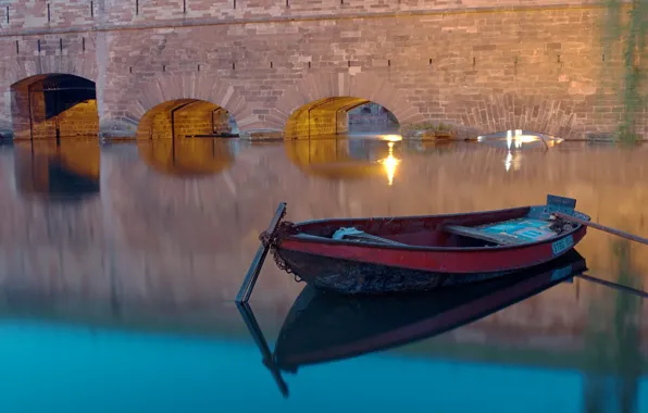 Water, bridge, boat, the evening, channel, Strasbourg