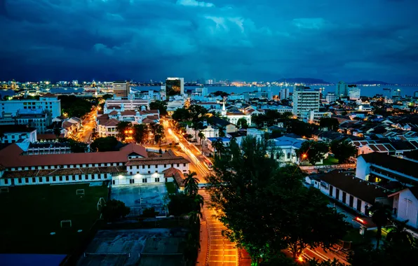 Picture night, lights, building, Malaysia, Penang, Penang