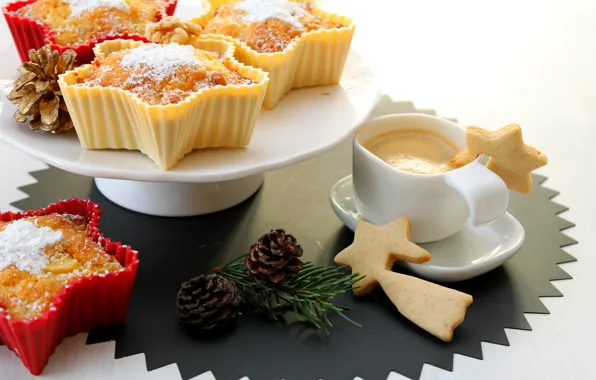 Picture holiday, coffee, food, cookies, Christmas, Cup, cake, New year