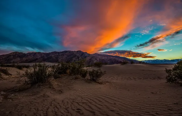Picture the sky, clouds, sunset, mountains, desert