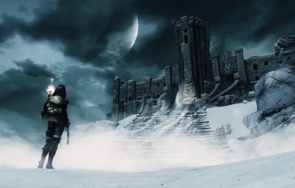 Winter, castle, fortress, skyrim