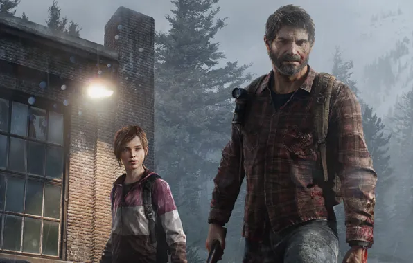 Picture forest, the building, Ellie, The Last of Us, Joel, The last of us