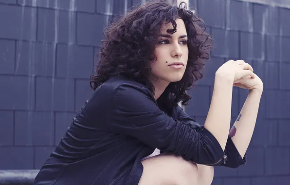 Picture brunette, tattoo, mole, curls