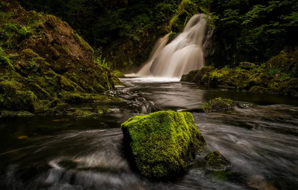 Picture river, stone, waterfall, moss, stream