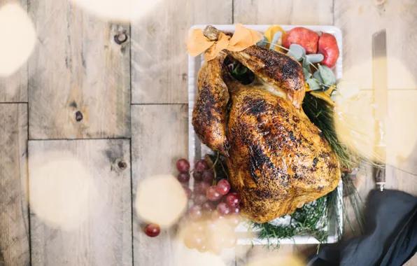 Food, chicken, grapes, knife, delicious