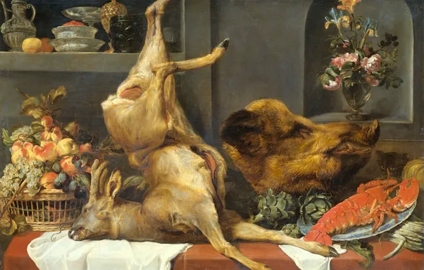 Picture oil, picture, canvas, Still life with Wild Animals Fruit and Flowers, Frans Snyders