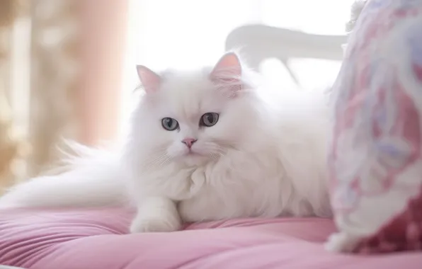 Cat, cat, look, light, pose, bed, window, pink