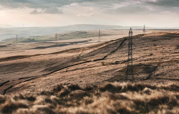 Nature, valley, power lines