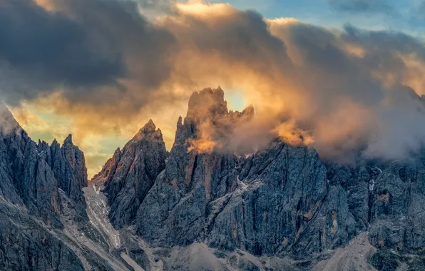 Picture clouds, mountains, rocks, Italy, South Tyrol, Dolomites, Albert Wirtz
