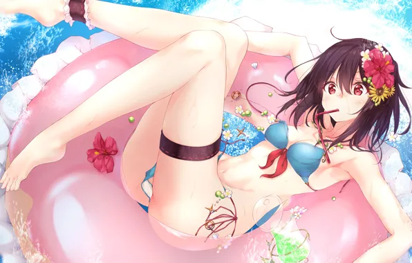 Swimsuit, summer, water, girl, round