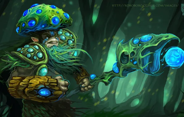 Picture mushroom, art, staff, Dota 2, Nature's Prophet