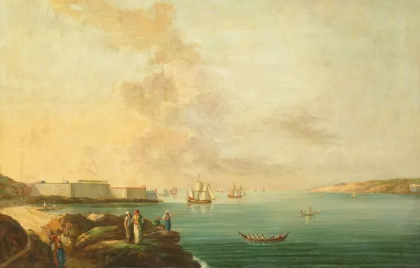 Picture landscape, boat, ship, oil, picture, sail, canvas, Jan Van der Steen
