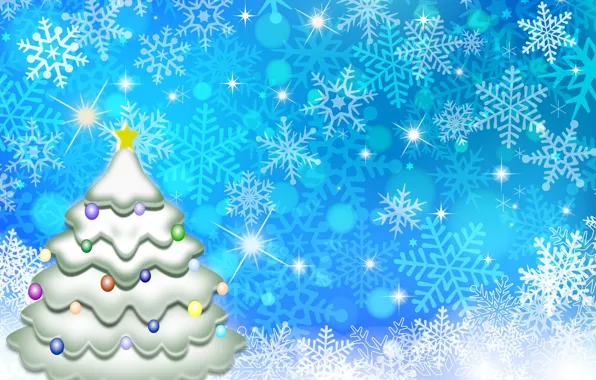 Winter, stars, balls, snow, snowflakes, lights, holiday, graphics