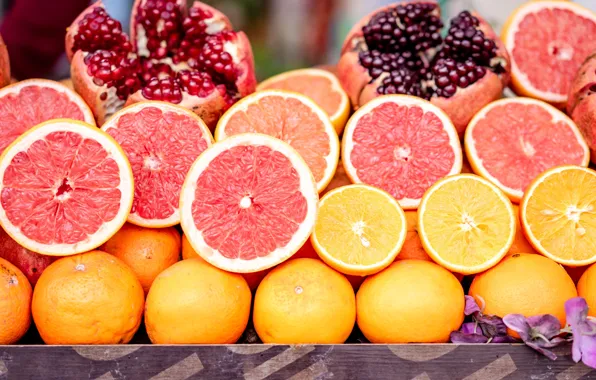 Oranges, fruit, box, citrus, a lot, different, market, grenades