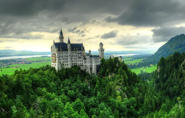 Picture forest, the sky, castle, Germany, Neuschwanstein