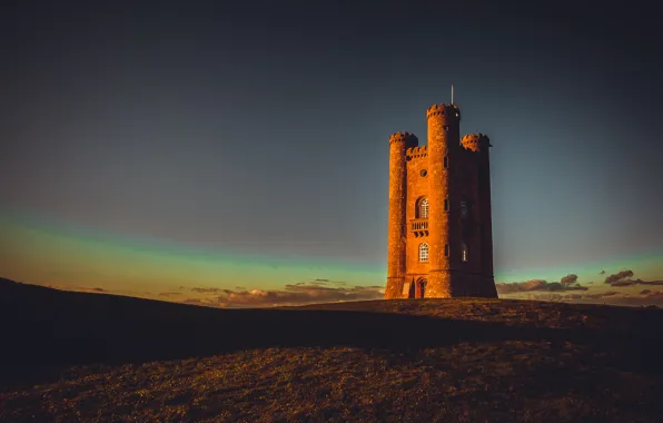 Picture sunset, England, tower, England, Broadway Tower, Middle Hill