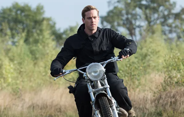 Picture motorcycle, agent, spy, in black, Armie Hammer, Armie Hammer, Agents A. N. To.L., The Man …