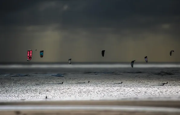 Picture sea, the sky, clouds, parachute, kitesurfing