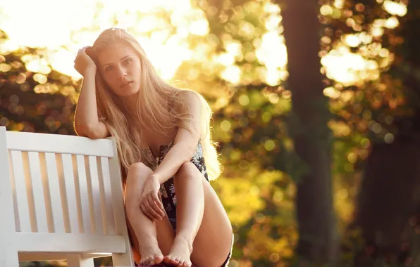 Leaves, girl, trees, feet, hair, girl, legs, trees
