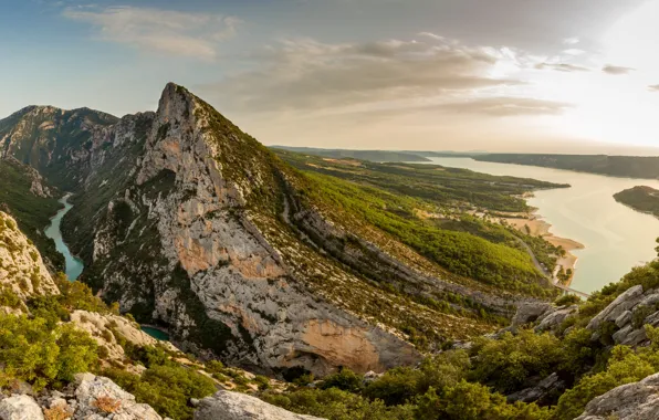 Picture river, nature, mountains, landscape, rocks, the sun
