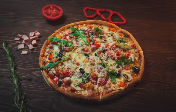 Picture food, pepper, pizza, tomato, filling, ham