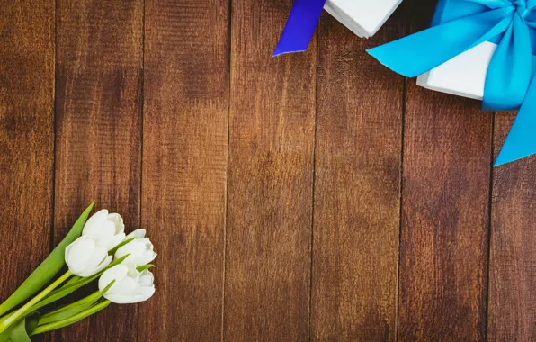 Flowers, gift, bouquet, tulips, white, white, wood, flowers
