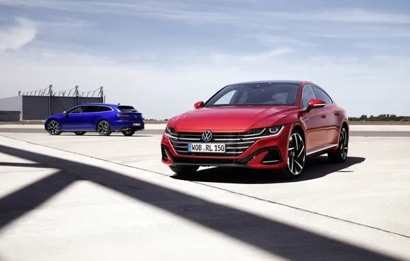The sky, machine, Volkswagen, red car, blue car, R-Line, Volkswagen Arteon, Volkswagen Arteon Shooting Brake …