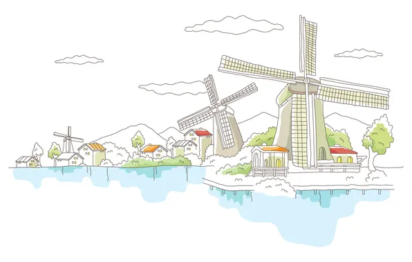 Picture Holland, vector, hand-drawn city