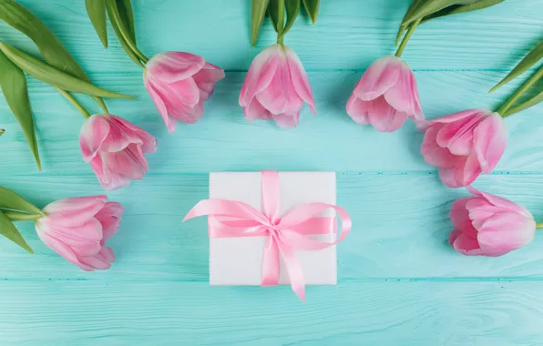 Love, flowers, gift, tulips, love, pink, fresh, wood