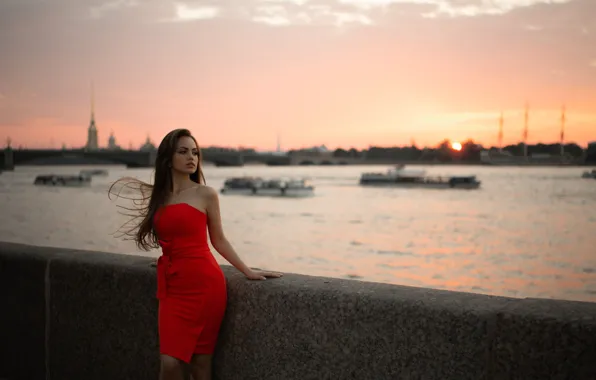 Water, the city, Girl, figure, dress, Ivan Proskurin, Zemfira