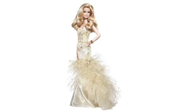Doll, white background, ball gown