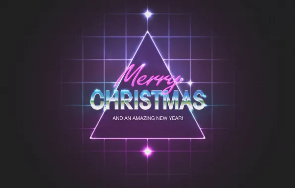 Picture neon, squares, New Year, Christmas, triangle, New Year, Merry Chrismas