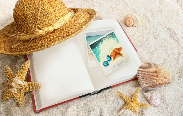 Picture sand, beach, style, stay, shore, hat, book, photos