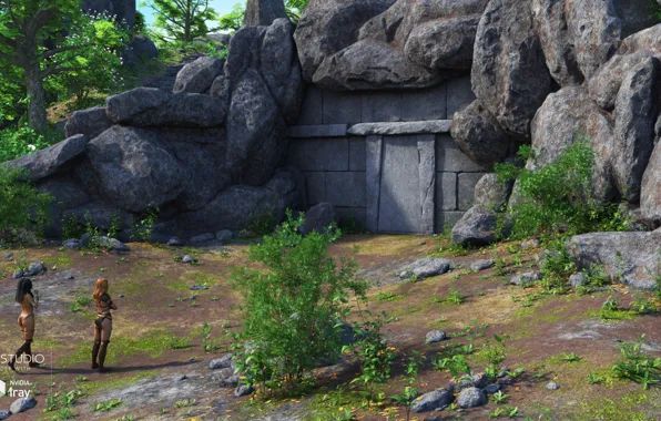 Women, vegetation, object, boulders, Story of Crystal