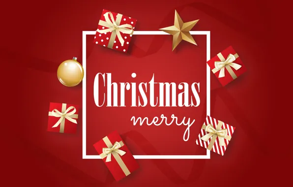 Picture Christmas, gifts, New year, red background, 2020