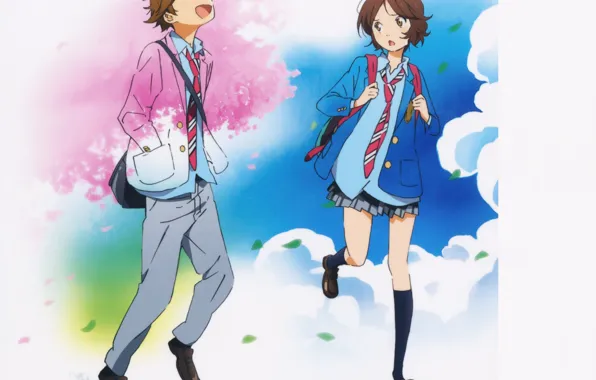 Summer, spring, tie, art, students, Shigatsu wa Kimi no Uso, Your April lie, Aya Takano