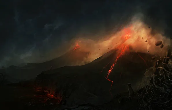 Picture fire, the volcano, the eruption, lava