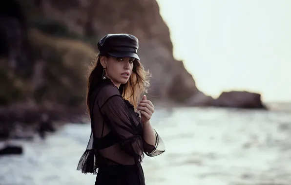 Picture sea, look, girl, pose, bokeh, Dilara Kirmit, Nurettin Yildirim