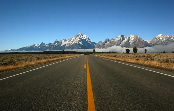 Road, the sky, clouds, mountains, horizon