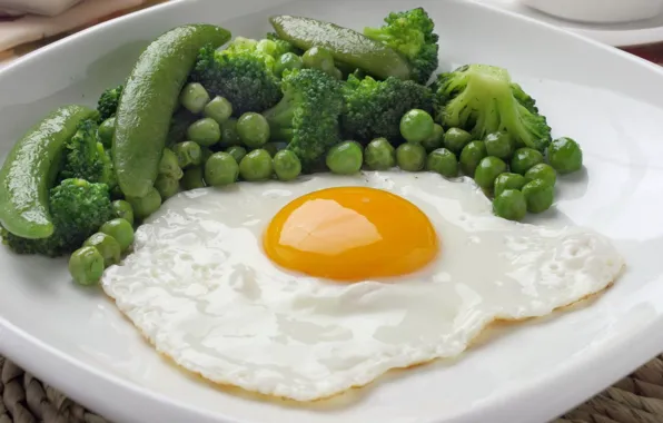 Picture eggs, peas, broccoli